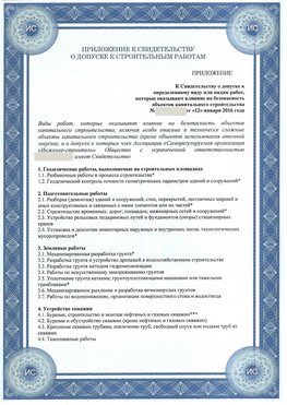 Приложение к свидетельству о допуске к строительным работам Вышний Волочек СРО в строительстве